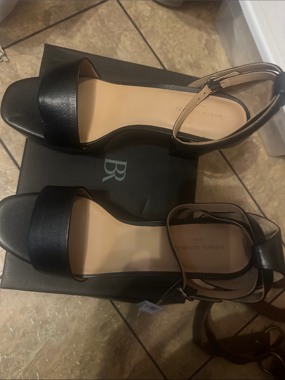 Banana Republic Black Leather Open-Toe Ankle-Strap Sandals